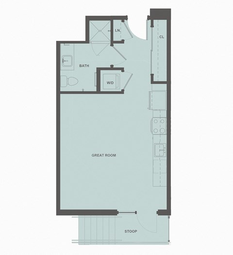Floor plan for studio, 1 bath, 483 sqft